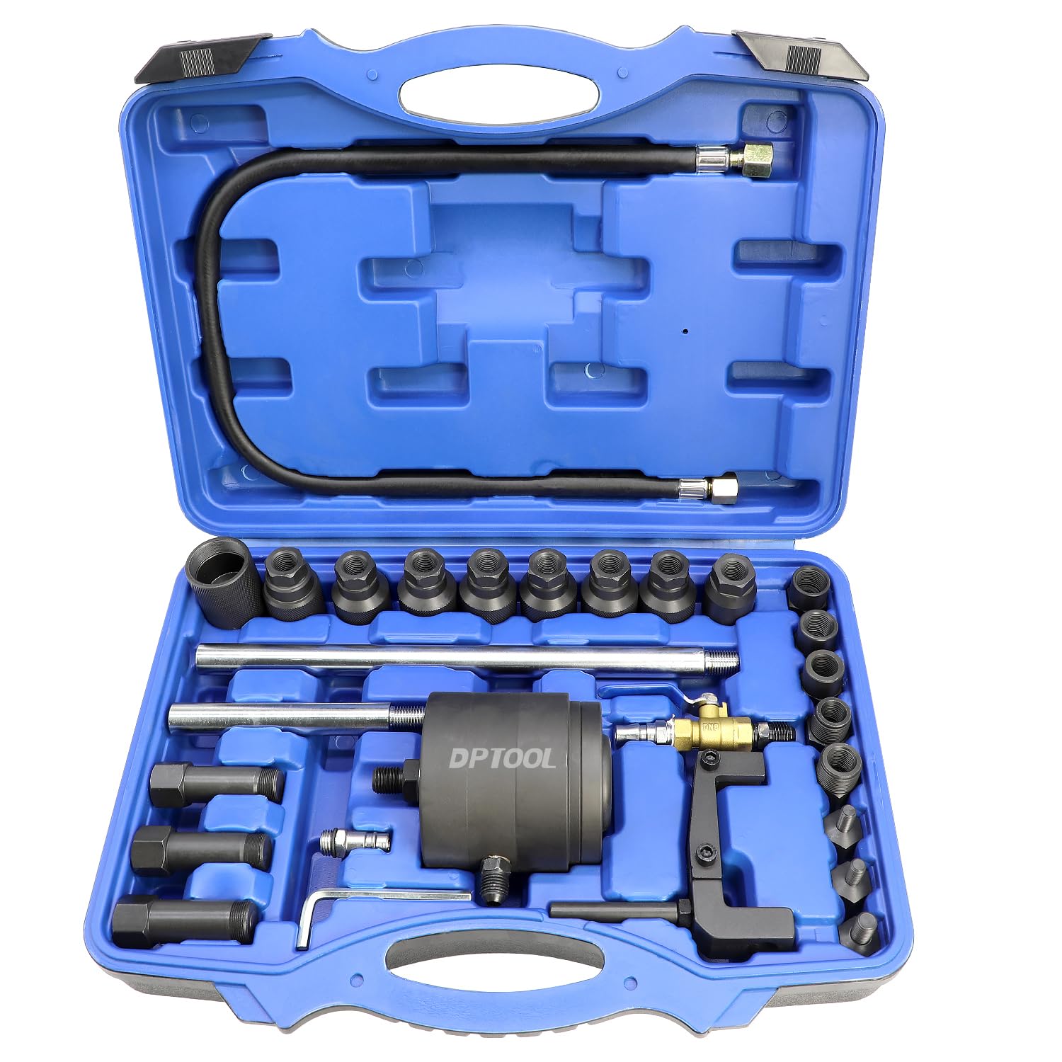 Photo 1 of Universal Pneumatic Diesel Fuel Injector Puller Tool Kit 28pcs Injector Remover Extractor with Impact Air Tool Injector Puller Extension Rods Compatible with Benz for Bosch for Siemens Diesel Engine