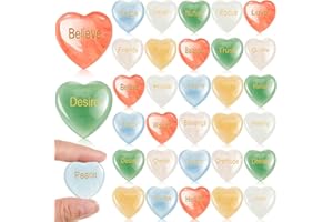 Fabbay 30 Pcs Heart Inspirational Stones, Good Gifts for Encouragement Heart Stones with 30 Different Words, Engraved Worry Rocks Bulk As Meditation Decorations, Party Gifts for Friends (1.2 Inch)