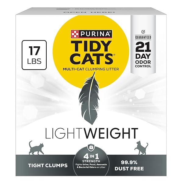 PURINA TIDY CATS LIGHTWEIGHT 4-IN-1 STRENGTH MULTI-CAT, ODOR CONTROL, CLUMPING, 99.9 PERCENT DUST FREE CAT LITTER – 17 LB. BOX