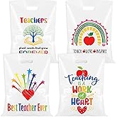 Locmeo 48 Pcs Large Plastic Best Teacher Appreciation Gift Bags Bulk 12'' x 15'' Back to School Thank You Teacher Party Favors Treat Bags with Handle for First Day of School Graduation Party Decor