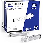 BH Supplies 30ml Luer Slip Tip Syringes (No Needle) - Sterile, Individually Wrapped - 50 Syringes