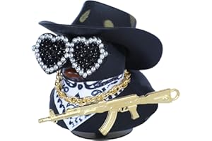 BOZILY Rubber Duck for Jeep Car Dashboard Decoration Cow-boy Duck with AK47,Heart Shaped Dimond Sunglasses Bandana Necklace,Fun Ducks Car Ornaments Decoration