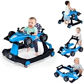 BABY JOY 4-in-1 Baby Walker, Foldable Activity Walker with Adjustable Height &amp; Speed, Music, Lights, Anti-Rollover, Toddler Push Walker, Baby Walker with Wheels for Boys Girls 6-18 Months (Blue)