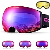 Odoland Photochromic Ski Goggles Interchangeable with 2 Lens, Large Spherical Frameless Snow Snowboard Goggles for Men Women