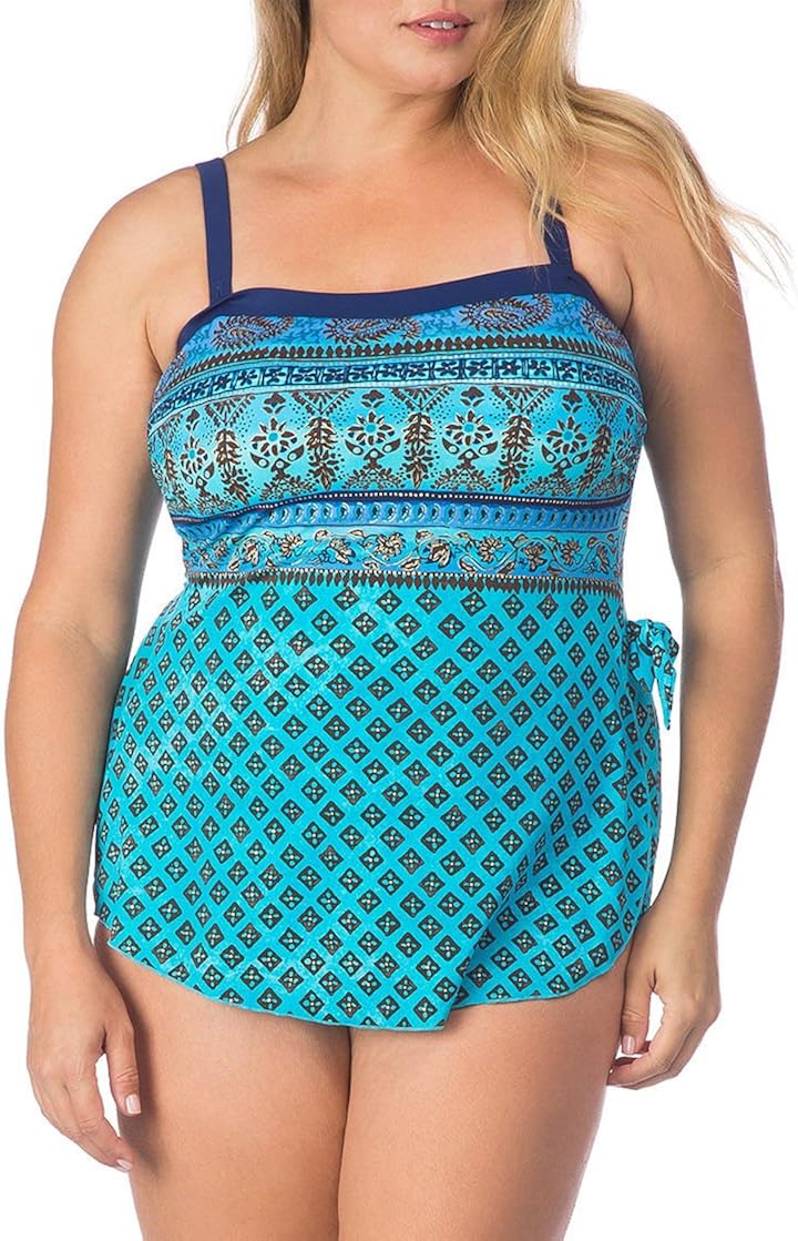 Maxine Of Hollywood Women's Plus Size Bandeau Sarong One Piece Swimsuit