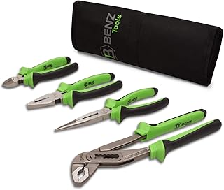 BENZ Tools® Zangenset 5 teilig bestehend aus Kombizange, Spitzzange, Seitenschneider und Wasserpumpenzange in einer Zangentasche I Zangen Satz I Heimwerker I Zange I Geschenk (4er Set mit Tasche)