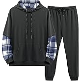 LecGee Men 2 Piece Tracksuit Outfit Contrast Color Patchwork Hoodie Sweatshirt Sweatpants Casual Jogging Sweatsuit Set