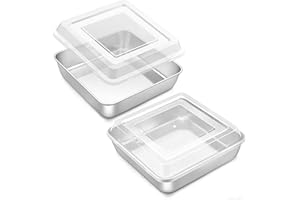 Onader 9x9 Inch Baking Pan with Lid Square Cake Pan Stainless Steel Lasagna Brownie Pan Set of 2