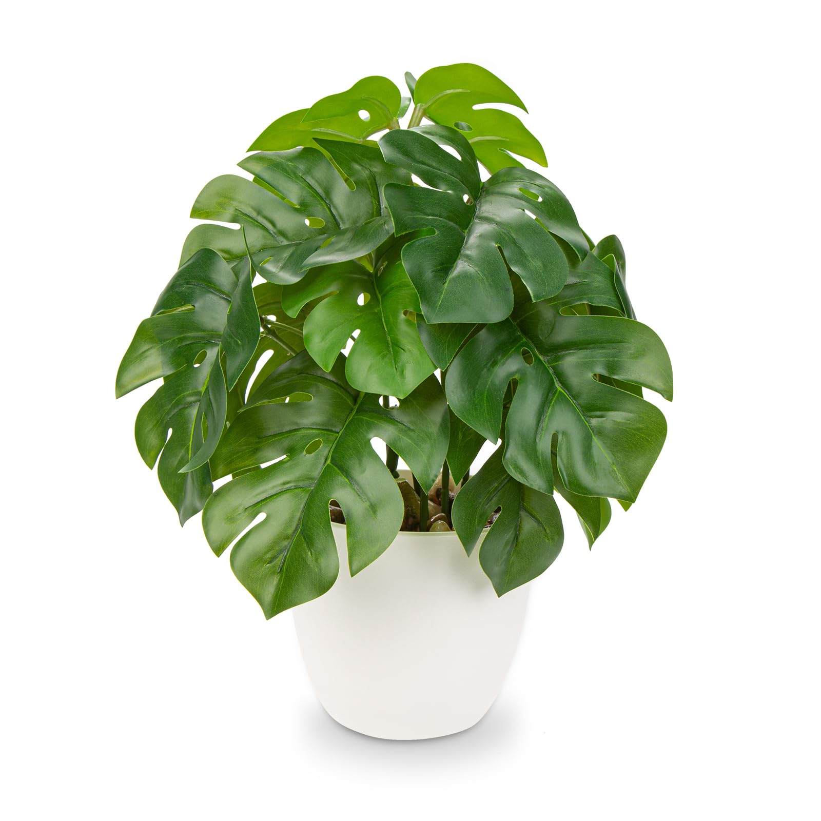 Oairse Fake Plants in Pots 24cm Artificial Monstera Plant Samll Faux Potted Plants Decorative Realistic Tropical Plant for Home Office Kitchen Bathroom Desk Shelf Decoration