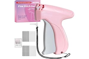 ANTAND Handheld Stitch Gun for Clothes Portable Quick Stitch Sewing Gun Fixer Micro Hand Clothing Hemming Tool Kit Includes 6 Needle, 5mm 1,000 Fasteners & 8mm 1,000 Fasteners (Pink)