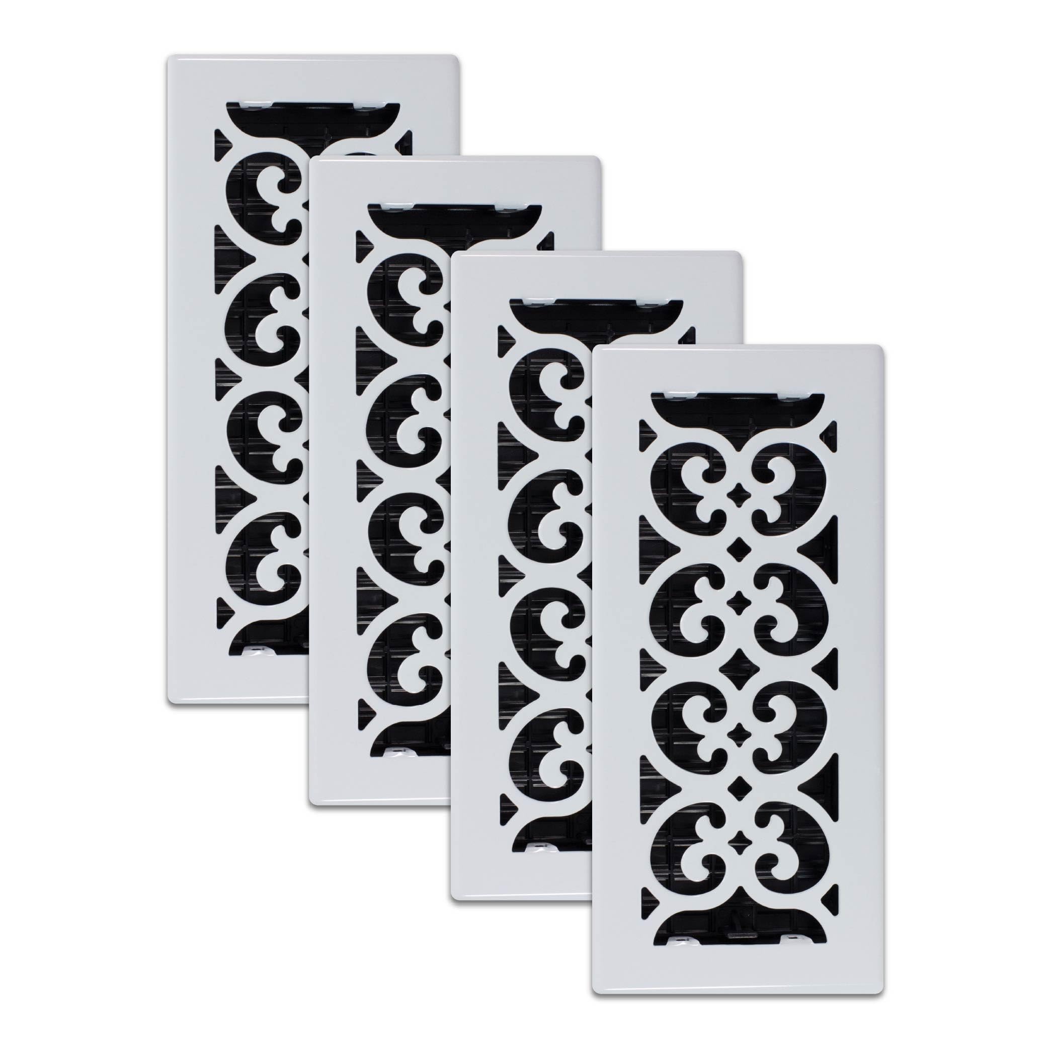 Photo 1 of Decor Grates (4-Pack) FS410-WH Scroll Design Floor Register, 4x10 Inches, Painted White