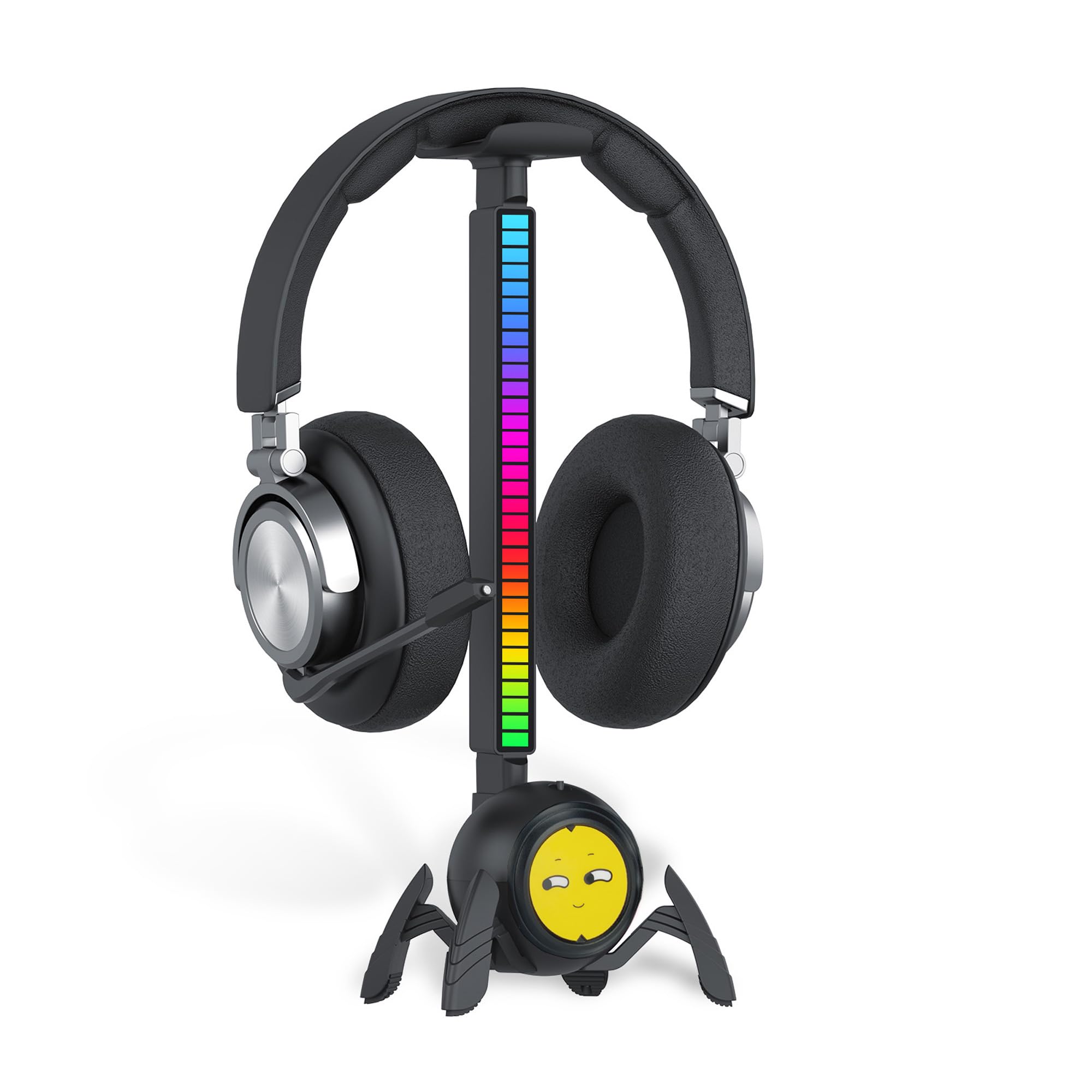 KIWIFOTOS Desk Headphone Stand Gaming Headset Holder with RGB Pickup Rhythm Light, PC Gaming Accessories for Gaming Room for Boys Player- Black