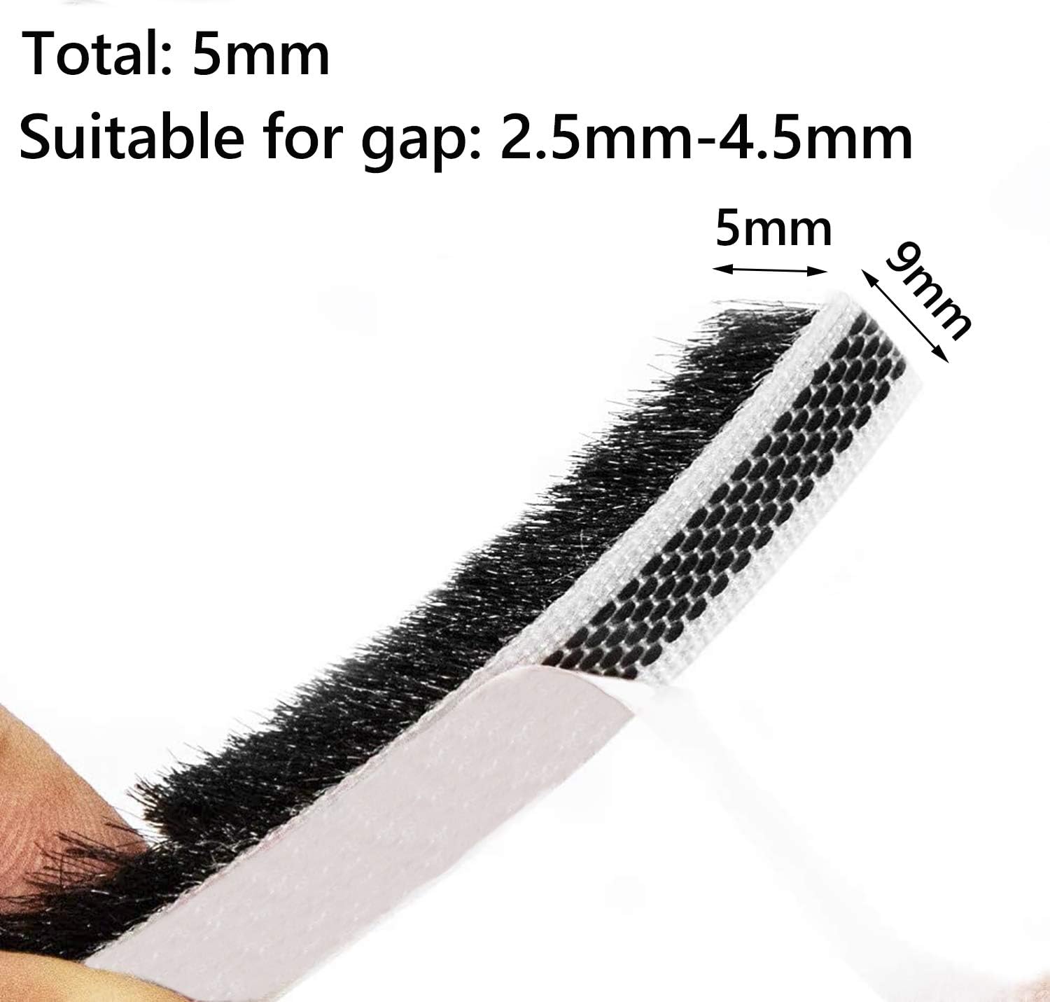 RFWIN Brush Weather Stripping Seal Strip Draft-Air Stopper Self-Adhesive Windows Frame Brush Seal Draught Excluder, 9mm x 5mm x 5m - Image 3
