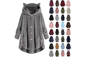 YUTANRAL Fleece Jacket Women Cute Cat Ear Fuzzy Hoodies Fall Winter Coats Oversized Lightweight Button Down Cardigan Pajama