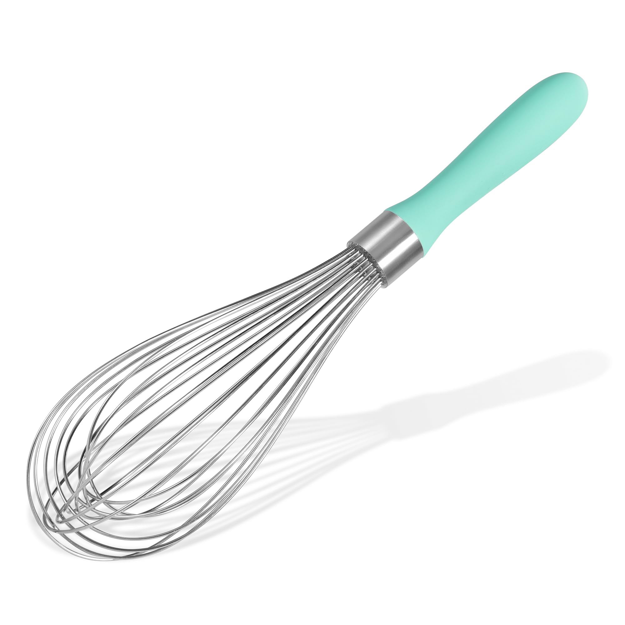 Photo 1 of 18/8 Stainless Steel Balloon Whisk, Doosu Kitchen Whisk for Cooking Handheld Egg Beater with Rust-Proof Sturdy Wires & Non-Slip Silicone Handle for Beating, Stirring, Blending (12 Wires, Aqua Sky)