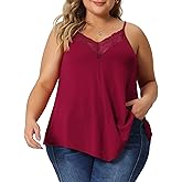 Agnes Orinda Plus Size Cami Tank for Women V-Neck Lace Front Camisole Spaghetti Strap Sleeveless Top
