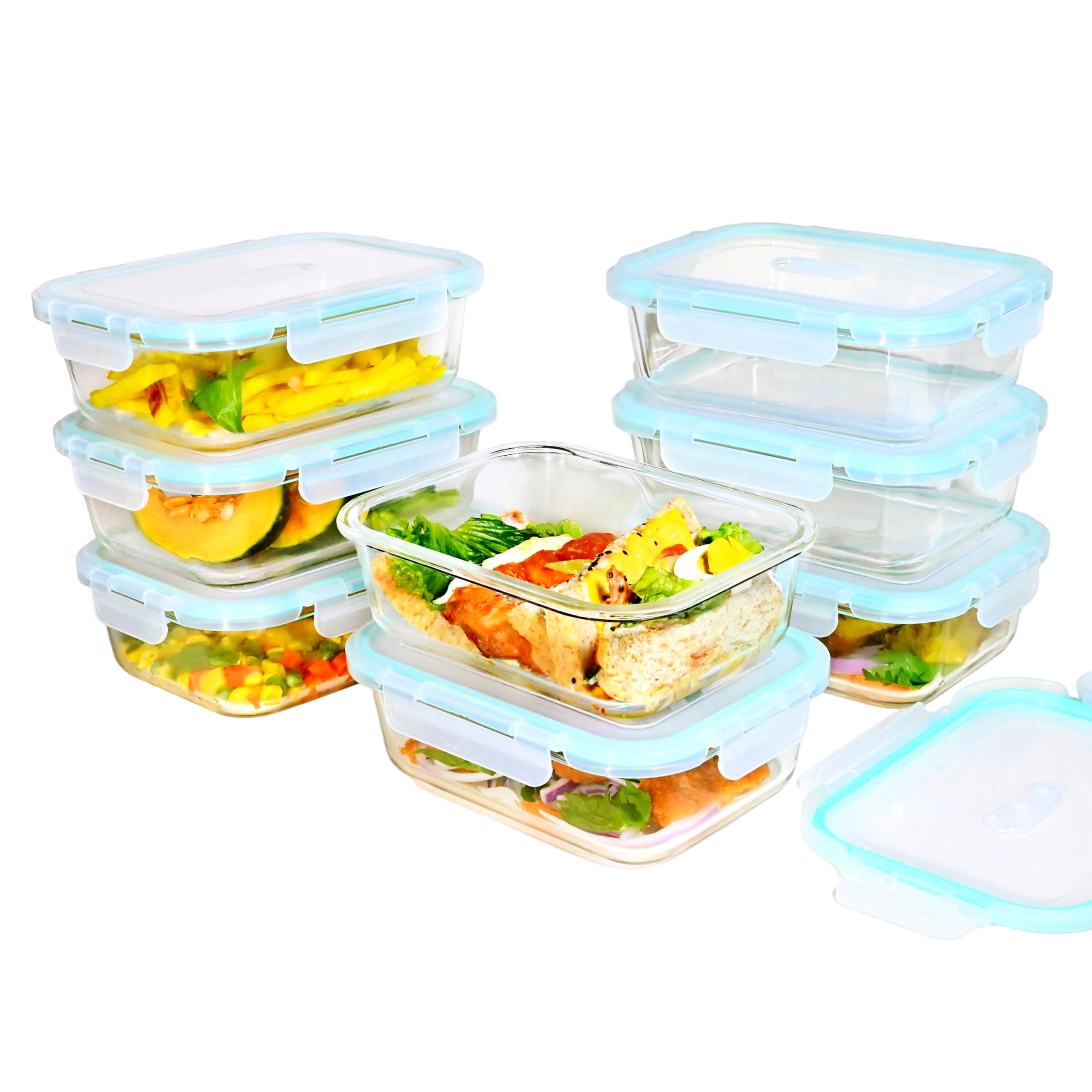 ERUIV Meal Prep Boxen, (8er) Vorratsdosen Glas Mit Deckel, 1040ml Glasschüssel Mit Deckel, Für Die Mealprep Boxen, Gefrierdosen-Set, Auslaufsichere Behälter Mit Deckel, Meal Prep Lunch, BPA-frei