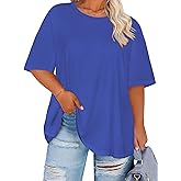 rosemia Plus Size Tshirts for Women Oversized Casual Tees Crewneck Short Sleeves Blouses