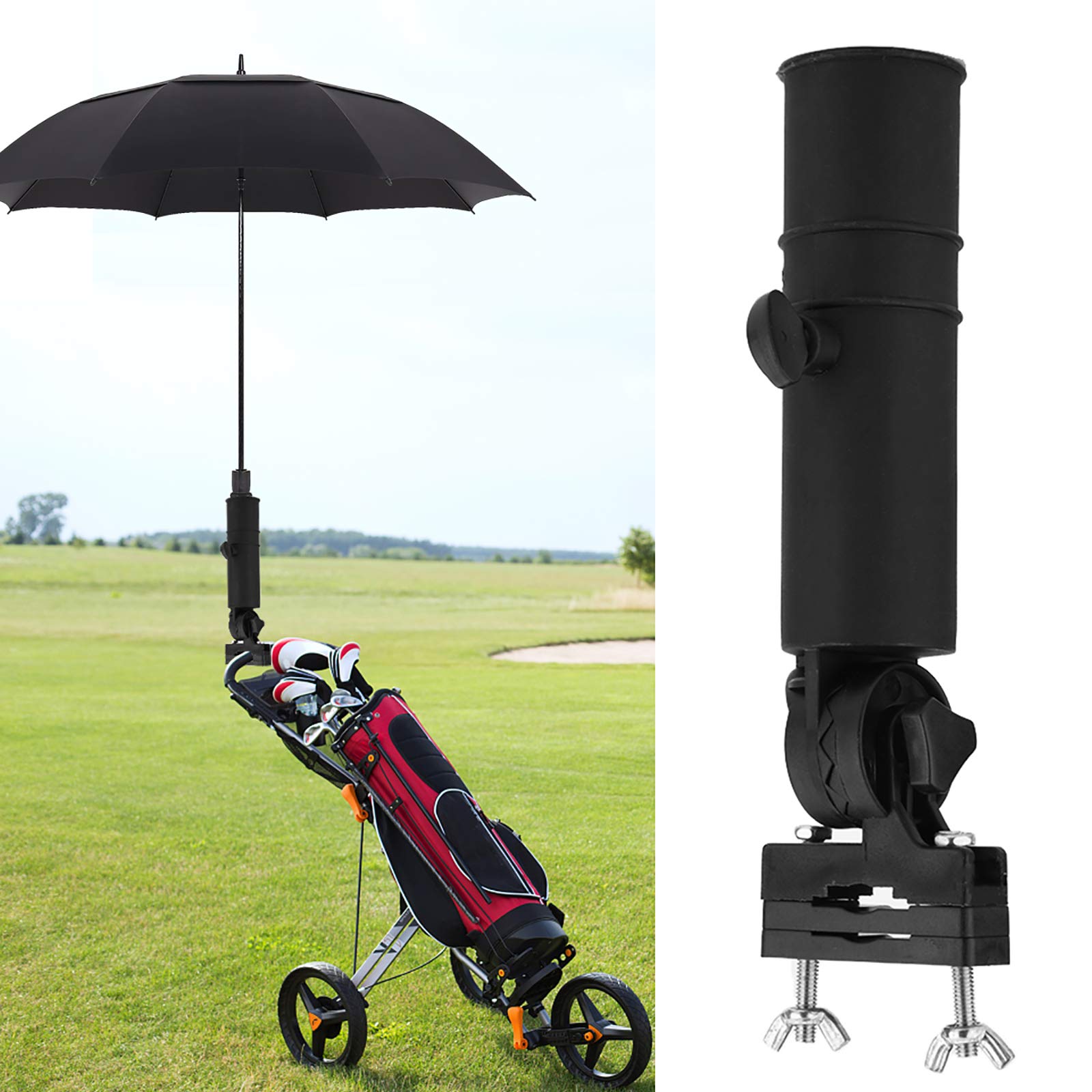 Yuehuamech Golf Trolley Umbrella Holder Universal Umbrellas Stand for Wheelchair/Pushchair/Rollator/Pram Parasol/Bike/Buggy/Fishing/Rollator