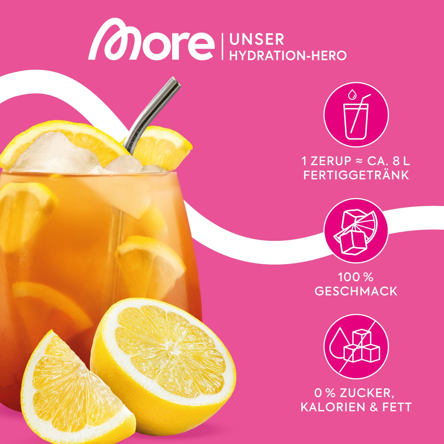 MORE Zerup, Lemon Iced Tea, 65 ml, für bis zu 8 l Fertiggetränk, zuckerfreier Sirup mit echten Fruchtextrakten, vegan, zero Kalorien - made in Germany