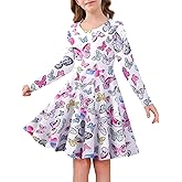 Haloumoning Girls Long Sleeve Skater Dress Kids Casual Crewneck A-Line Flowy Fall Dresses 5-14 Years