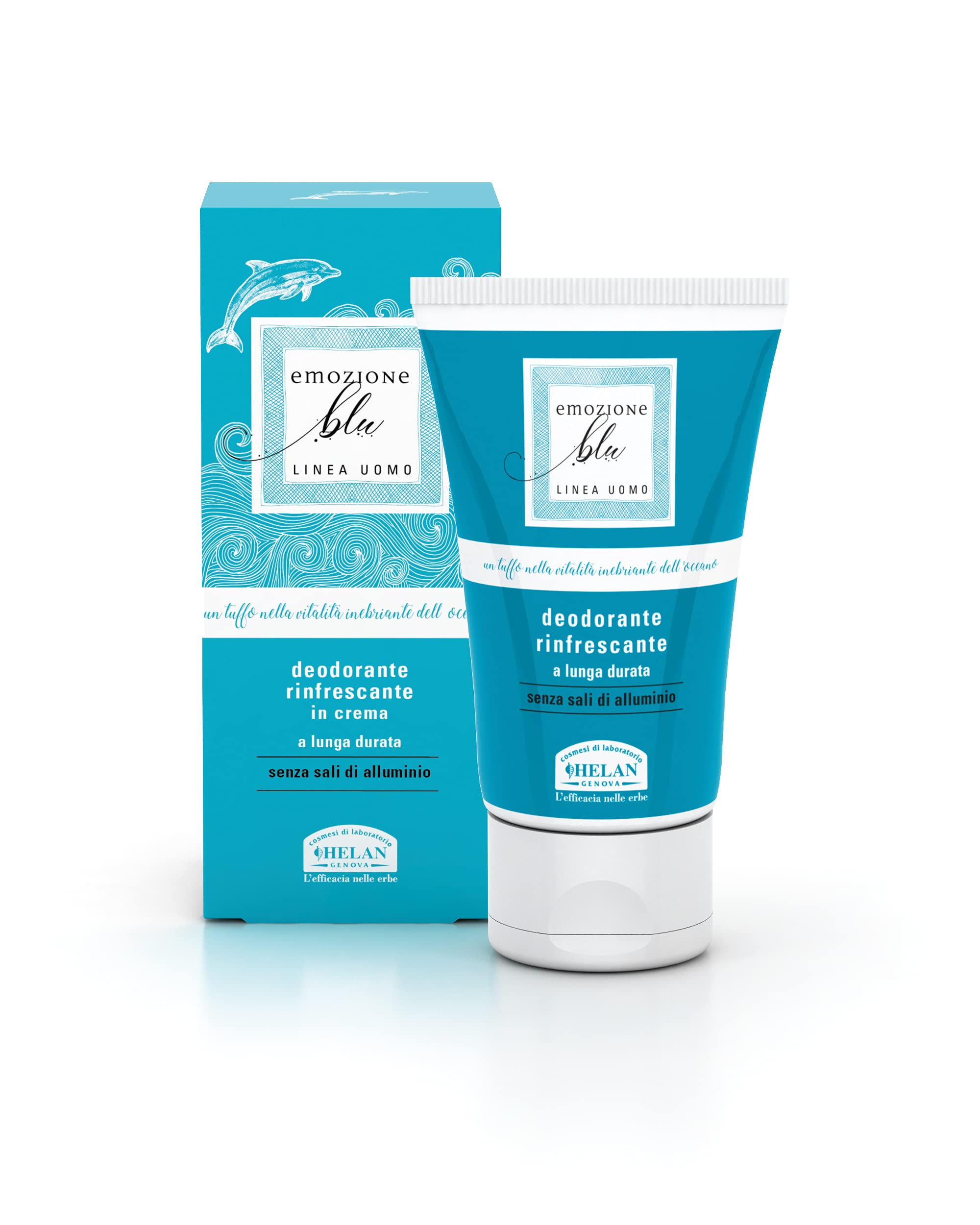 Helan Emozione Blu - Deodorant Womens & Mens in Cream with Essential Oils, Long Lasting & Free of Aluminium Salts - Deodorant for Men & Women, Dermopurifying & Refreshing Action - Made in Italy 125 ml