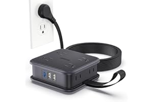 NTONPOWER Black Extension Cord 10 FT, 8 Outlets Flat Extension Cord with 3 USB Ports, Long Extension Cord with Multiple Outlets, Wall Mount Flat Plug Extension Cord for Home, Office, Dorm, Dresser