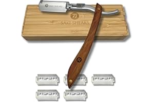 SAKI SHEARS Straight Edge Traditional Shaving Razor with Disposable Blades - Cutthroat Men's Shave (Brown)