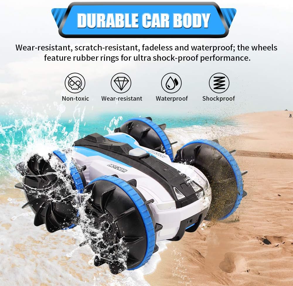 Seckton Car Toys for 6-10 Year Old Boys Girls Amphibious Remote Control Car for Kids 2.4 GHz Remote Control Boat 4WD Off Road Truck Stunt Car Waterproof RC Car for Christmas Birthday Gifts Blue: Toys & Games