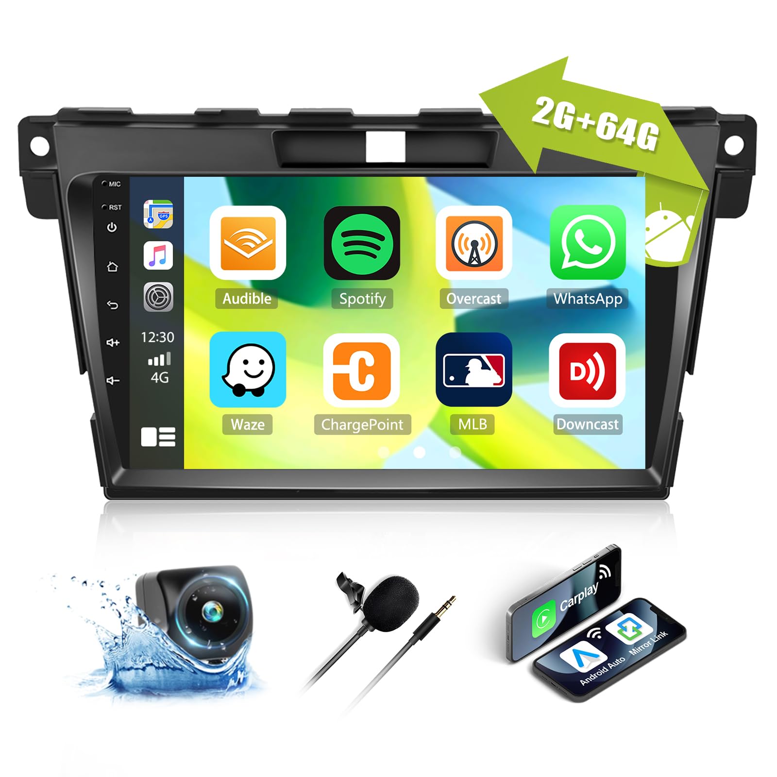 Photo 1 of 2G+64G Car Stereo Radio for Mazda CX7 2007-2012 Android 13 Radio with Wireless CarPlay Android Auto 9" Touch Screen Bluetooth Car Radio with GPS Navigation WiFi FM RDS, Head Unit with HD Backup Camera