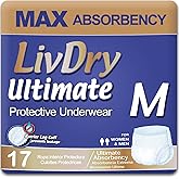 LivDry Ultimate Adult Incontinence Underwear, Max Absorbent Adult Diapers with Leak Protection, Medium, 17-Pack