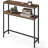 VASAGLE Console Table, 2-Tier Narrow Sofa Table with 2 Shelves, 7.9 x 31.5 x 31.5 Inches, for Living Room, Hallway, Entryway, Rustic Brown and Ink Black ULNT130K01V1