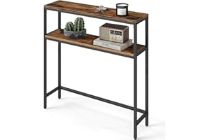VASAGLE Console Table, 2-Tier Narrow Sofa Table with 2 Shelves, 7.9 x 31.5 x 31.5 Inches, for Living Room, Hallway, Entryway, Rustic Brown and Ink Black ULNT130K01V1