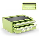 WORKPRO 12.5" Mini Metal Tool Box with 2 Drawers | Open Top Storage, Cold Rolled Steel, Small Tool Chest, PVC Liners, PP Feet Pads, Drawer Liners &amp; Magnetic Tabs