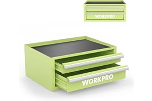 WORKPRO 12.5" Mini Tool Box with 2 Drawers & 1 Open Top Storage, Small Metal Tool Chest with PVC Liners & PP Feet Pads, Cold Rolled Steel Toolbox with Drawer Liners & Magnetic Tabs