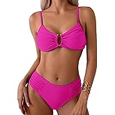 Fanuerg Women's Ruched Bikini Sets U-Wire Linked Two Piece Swimsuit Mid Waist 2025 Swim Bathing Suit