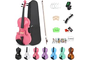 Oneder 1/2 Rainbow Violin Set Half Size Fiddle for Beginners Students with Hard Case, Shoulder Rest, Rosin, Bow, Tuner, Extra Bridge Strings, 10 Music Stickers (Pink)