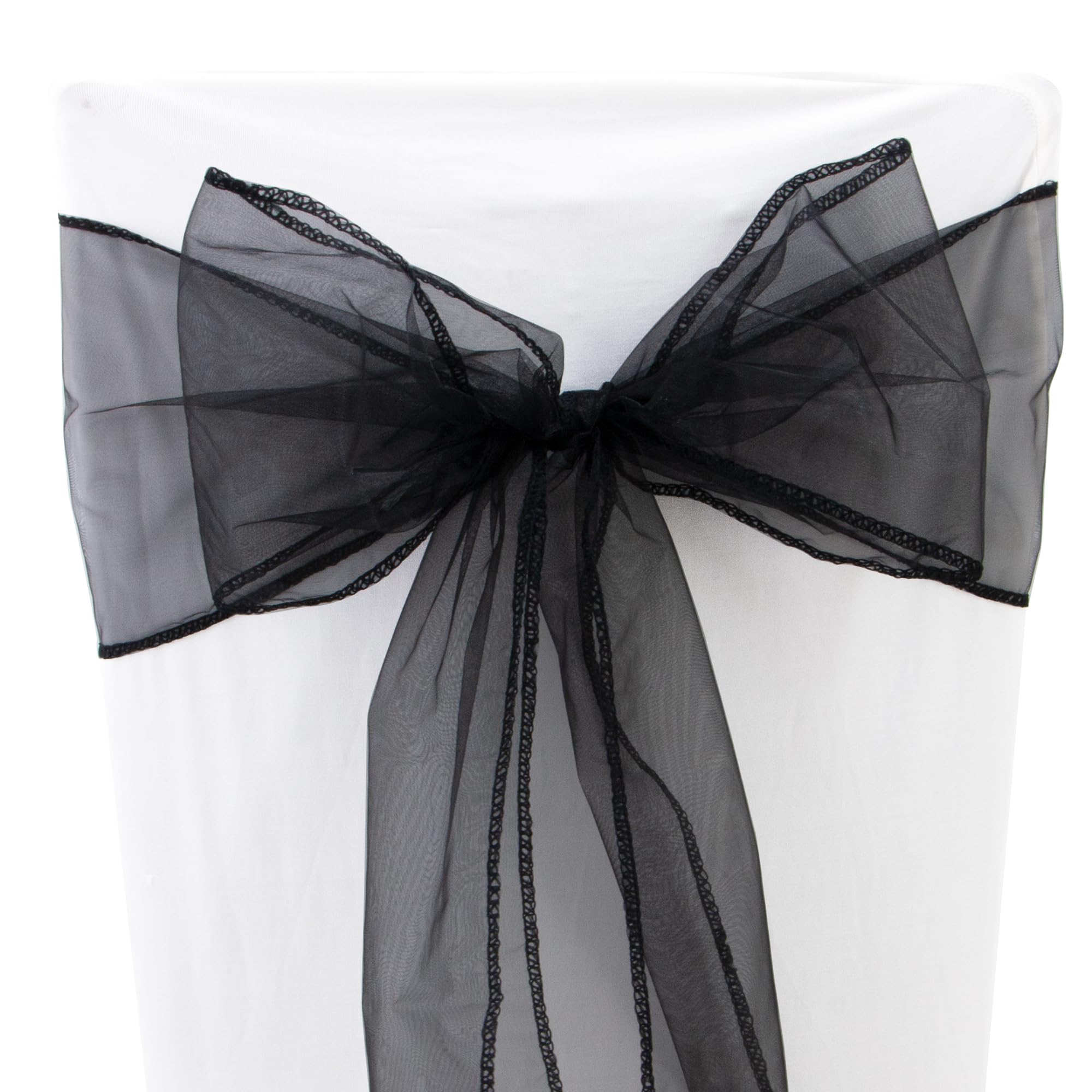 Time to Sparkle 50PCS 17x280cm Organza Chair Sashes Wider Fuller Cover Party Decoration Bow Sashes for Wedding -Black