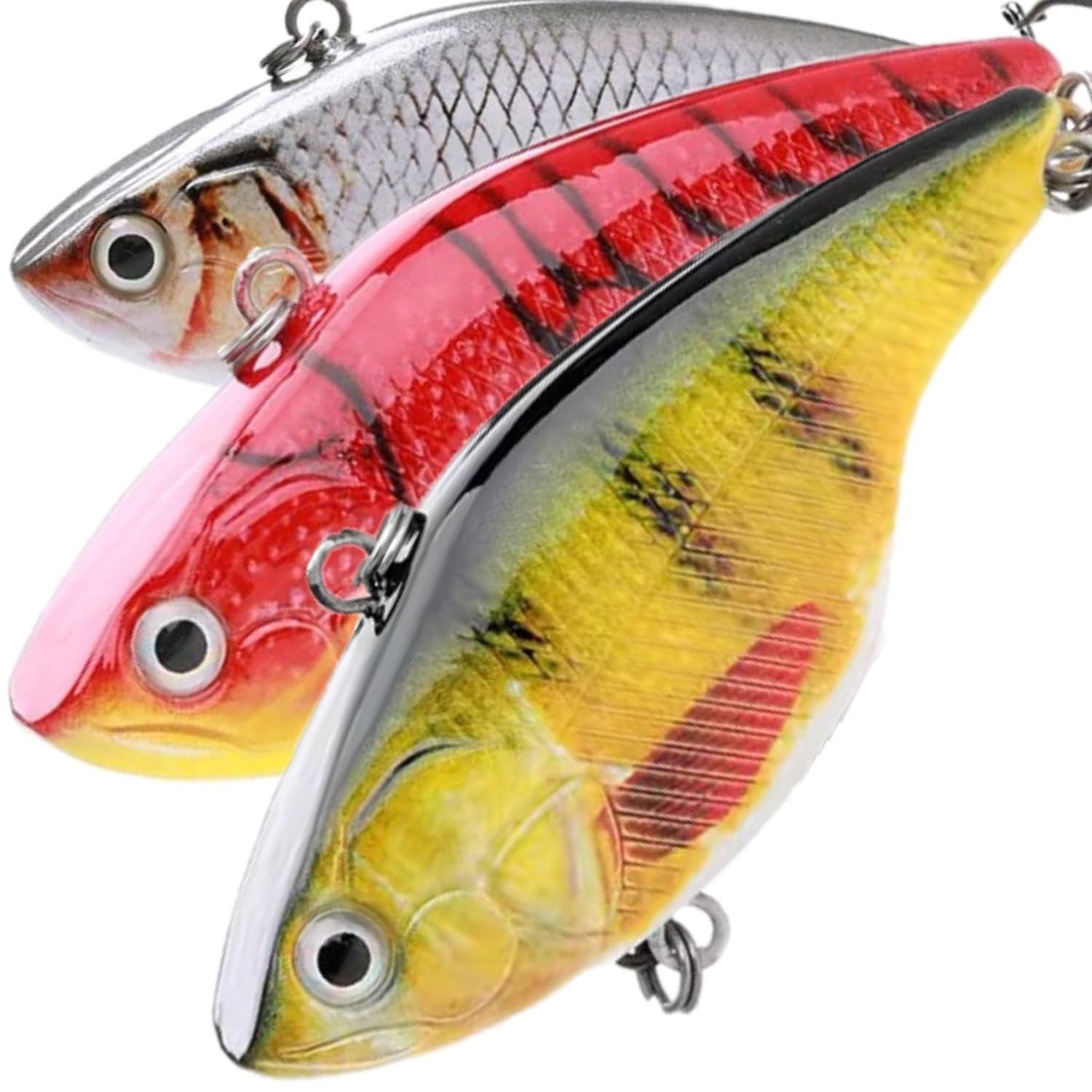 Set of 3 Lipless Vibration Lures – 6.8 cm 18.5 g – Realistic Colours for Predator Fishing: Pike, Perch, Zander, Trout – Freshwater Fishing Accessory (6.8 cm 18.5 g – Fluent (Vibration))