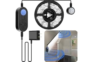 NIVOTA Dual Motion Sensor Light Indoor - Plug-in Motion Activated Step Light Strip with Double Motion Sensors, Dimmer and Timer for Stairway, Bedroom, Corridor - Cold White 6000K, 16.4FT, 150 LEDs
