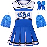 KAKALVER Cheerleader Costume for Girls With Pom Poms - Halloween Sports Outfit and Gifts