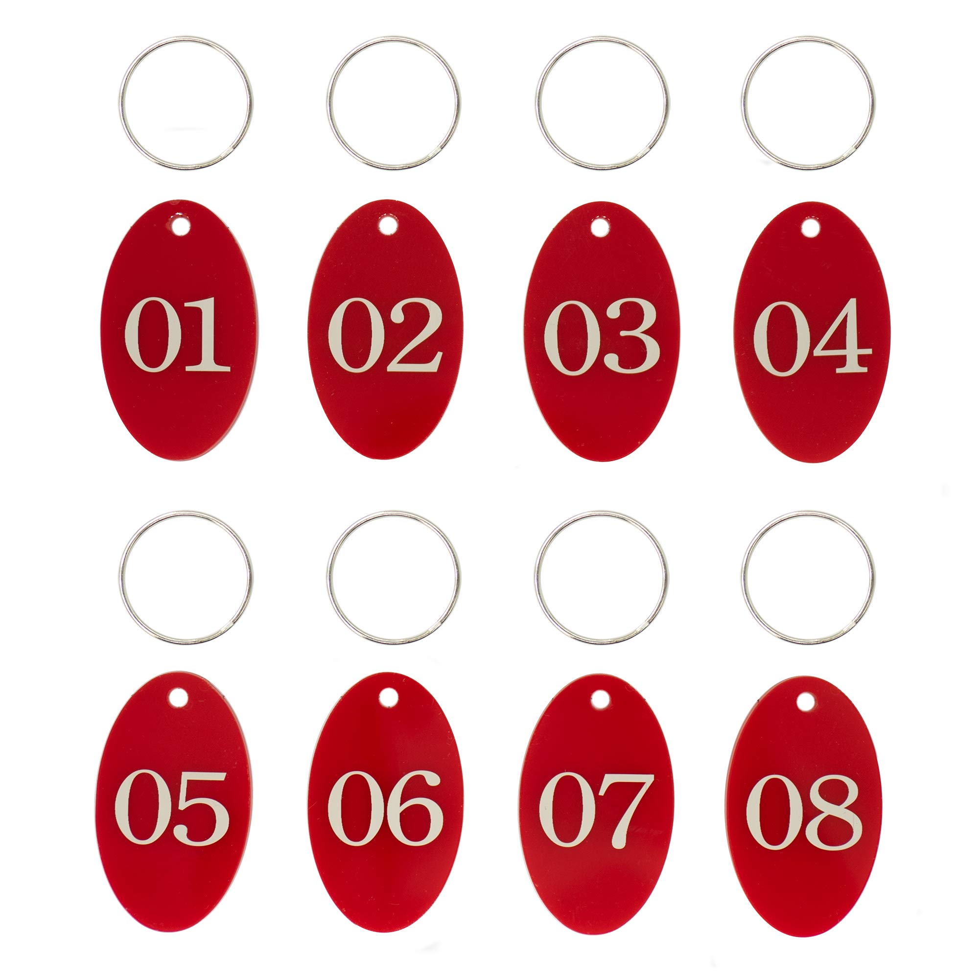 StayMax Acrylic Oval Numbered Tags ID Tags (Red, 01-25)