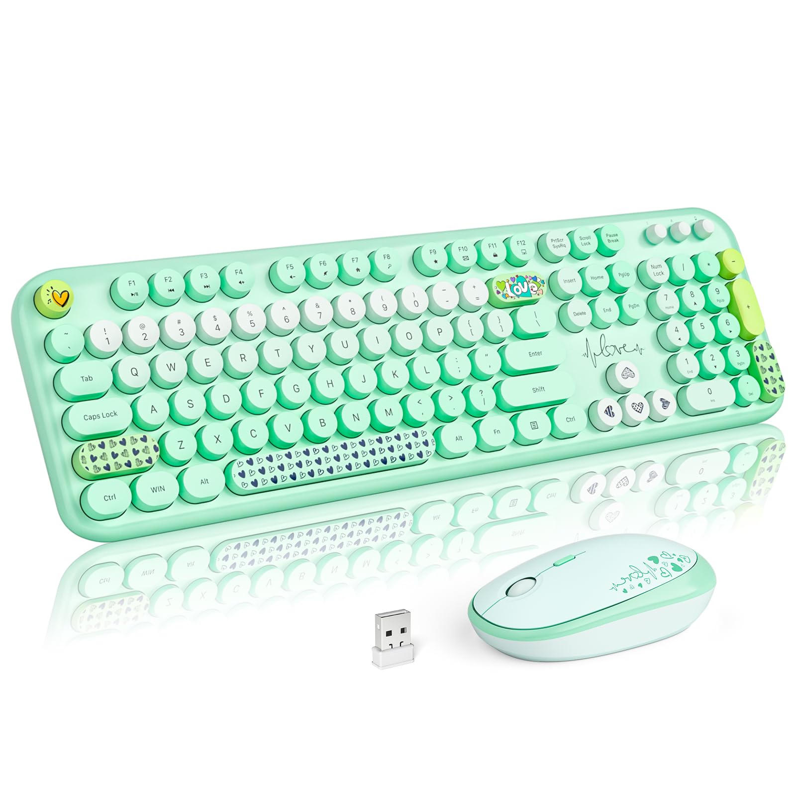 Photo 1 of MOFII Wireless Keyboard and Mouse Combo, Cute Retro Typewriter Keyboard and Silent Mouse, 2.4GHz Full Size Computer Keyboard Wireless Mouse Set for PC, Laptop, Desktop, Windows (Green Colorful)