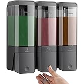 Shampoo and Conditioner Dispenser Wall Mounted, Shower Soap Dispenser No Drill Upadate Easy Slot Install, Shampoo Dispenser for Shower Bathroom Large Capacity 500ml * 3 Chamber Holder Gungray
