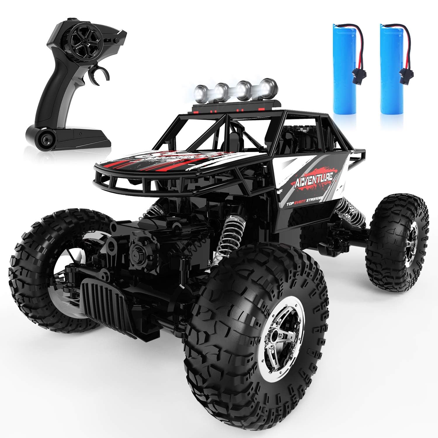 DEERC 1:14 RC Monster Truck 4WD Off Road Remote Control Car, Metal Body Rock Crawler with Dual Motors, LED Lights, 2.4GHz All Terrain Hobby Truck, 2 Batteries 90 Min Play, Gift for Boys Adults — image 1
