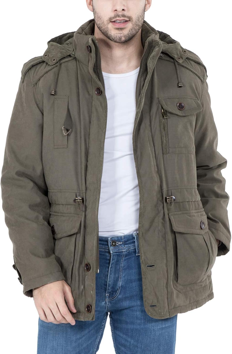 Mr.Stream Men's Winter 3-in-1 Hooded Jacket Windproof Faux Fur Lined Windbreaker Coat Outerwear Warm Parka: Clothing