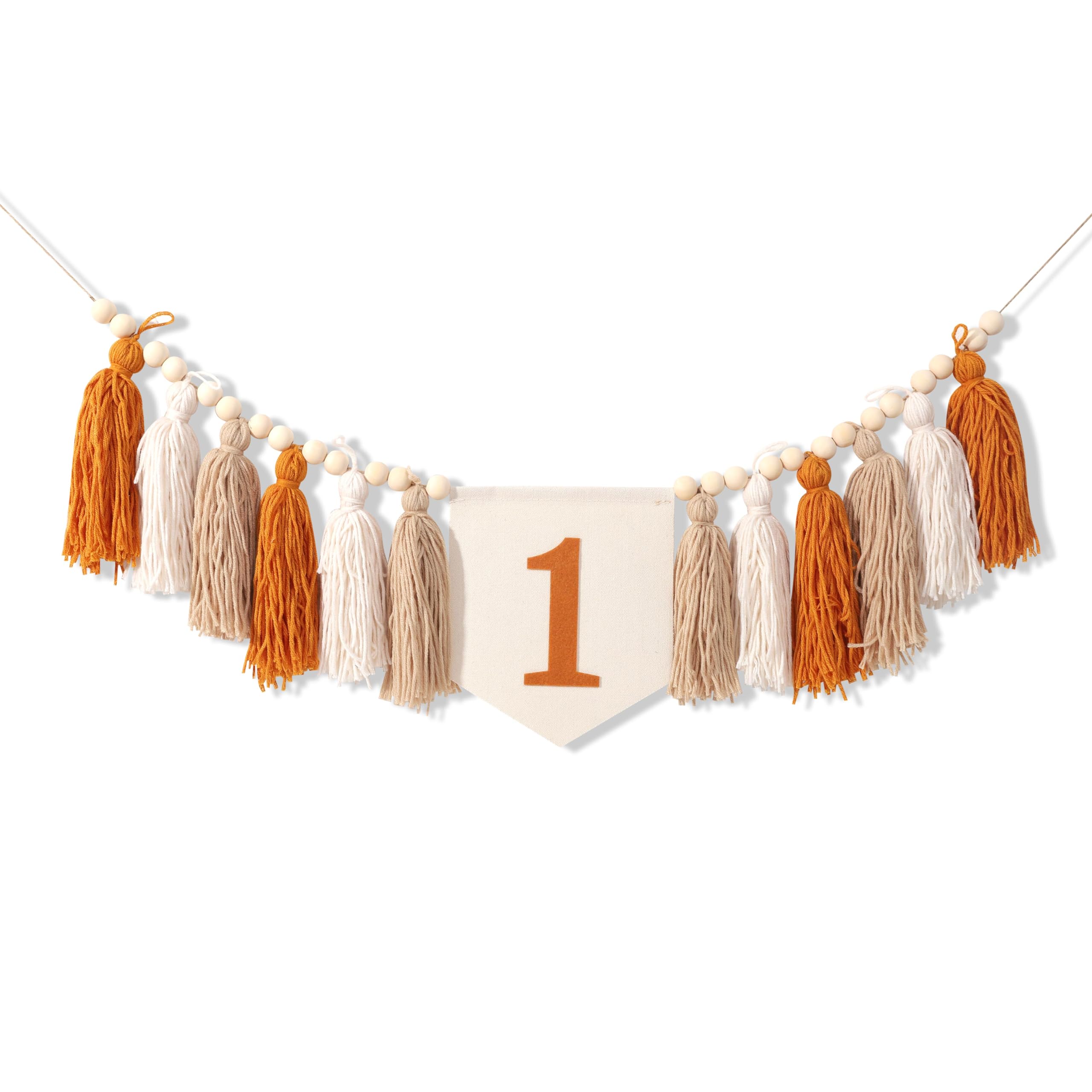 Photo 1 of 1st Birthday High Chair Banner - Brownish Tassel Theme Banner For Girl - First Birthday Party Banner - Brown Fringe Wood Bead High Chair Wreath - Wall Hangings Decorative for Kids Bedroom Nursery Party Holiday Classroom Decoration (brownish)