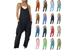 ABOUTYES Summer Jumpsuits for Women 2024 One-Piece Casual Loose Spaghetti Straps Sleeveless Baggy Overall Rompers with Pocket