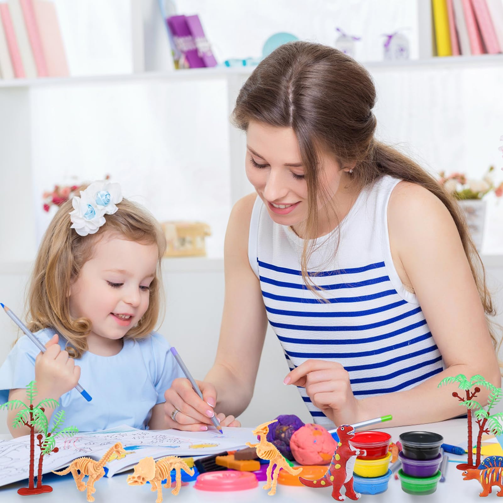 TGFIX 32tlg Ton Dinosaurier Bastelset für Kinder Dinosaurier Basteln aus Lufttrocknende Modelliermasse Dino DIY Kunsthandwerk Kreative Kindergeburtstag Geschenk für Jungen Mädchen 4