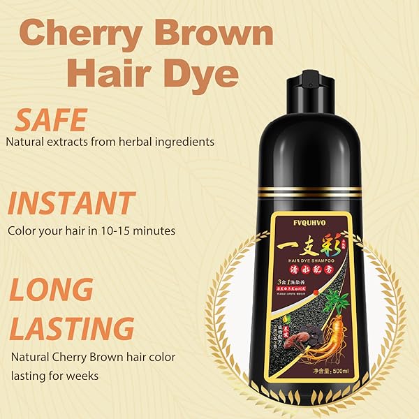 INSTANT CHERRY BROWN HAIR DYE SHAMPOO 3 IN 1-500 ML HERBAL BROWN HAIR COLOR SHAMPOO HAIR DYE FOR WOMEN & MEN, LONG LASTING BROWN HAIR SHAMPOO – SAFE & EASY TO USE (CHERRY BROWN)